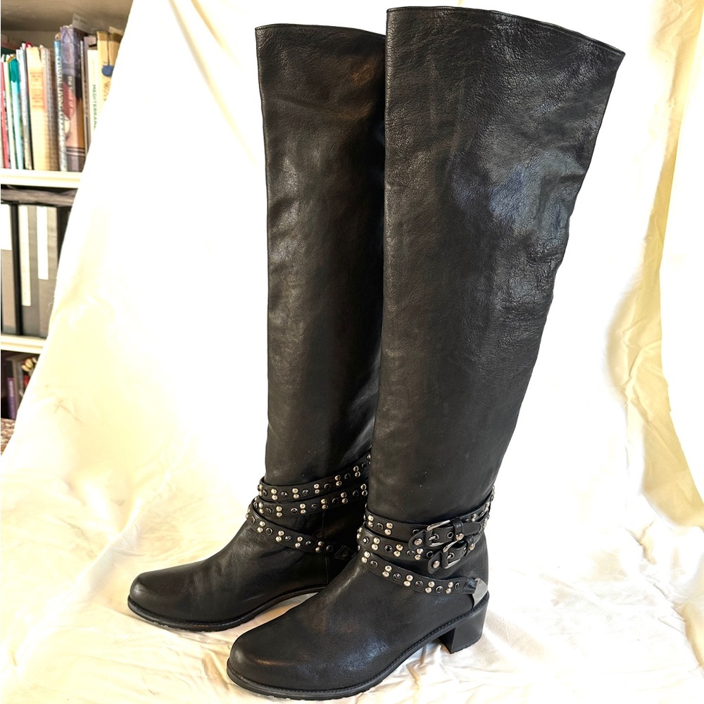Stuart Weitzman Black YEEHA Studded Over the Knee Boots